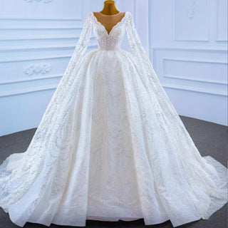 Cape Long Sleeve Ball Gown Wedding Gown Sparkly Wedding Dress - Rosymae
