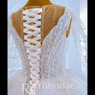Cape Long Sleeve Ball Gown Wedding Gown Sparkly Wedding Dress - Rosymae