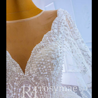 Cape Long Sleeve Ball Gown Wedding Gown Sparkly Wedding Dress - Rosymae