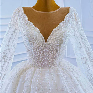 Cape Long Sleeve Ball Gown Wedding Gown Sparkly Wedding Dress - Rosymae