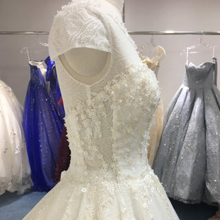 Capped Sleeve Ball Gown Scoop Neck Wedding Dress with Keyhole - Rosymae