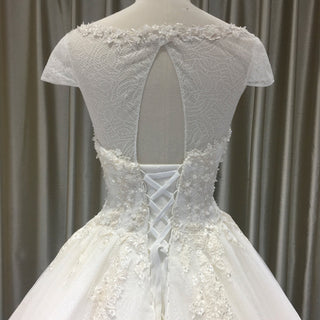 Capped Sleeve Ball Gown Scoop Neck Wedding Dress with Keyhole - Rosymae