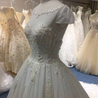Capped Sleeve Ball Gown Scoop Neck Wedding Dress with Keyhole - Rosymae