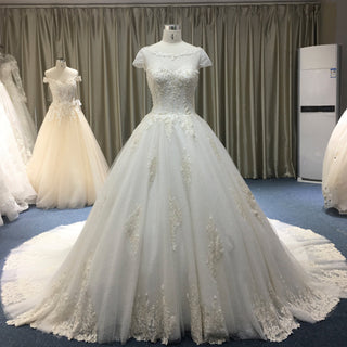 Capped Sleeve Ball Gown Scoop Neck Wedding Dress with Keyhole - Rosymae