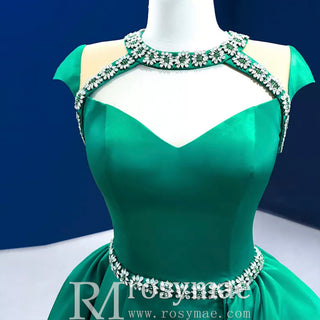 Capped Sleeve Fit and Flare Satin Wedding Dress with Keyhole - Rosymae