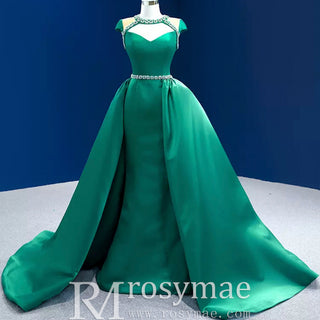 Capped Sleeve Fit and Flare Satin Wedding Dress with Keyhole - Rosymae