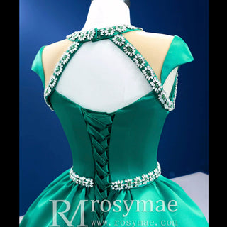 Capped Sleeve Fit and Flare Satin Wedding Dress with Keyhole - Rosymae