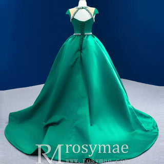 Capped Sleeve Fit and Flare Satin Wedding Dress with Keyhole - Rosymae