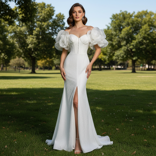 Fairytale Leg Slit Mermaid Wedding Dress with Handmade Flower