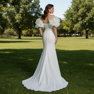 Fairytale Leg Slit Mermaid Wedding Dress with Handmade Flower