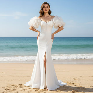 Fairytale Leg Slit Mermaid Wedding Dress with Handmade Flower