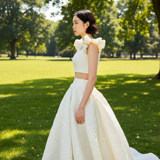 Capped Sleeves Two-Piece Wedding Dresses with Square-neck - Rosymae