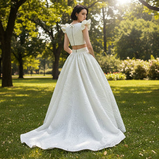 Capped Sleeves Two-Piece Wedding Dresses with Square-neck - Rosymae