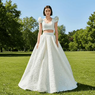 Capped Sleeves Two-Piece Wedding Dresses with Square-neck - Rosymae