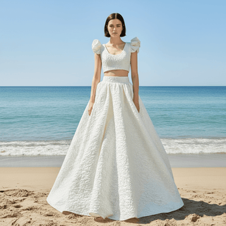 Capped Sleeves Two-Piece Wedding Dresses with Square-neck - Rosymae