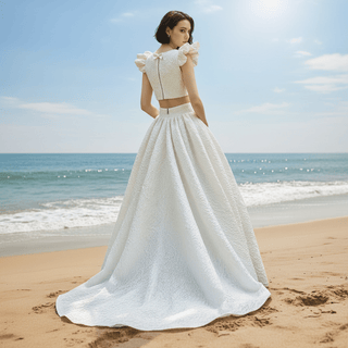 Capped Sleeves Two-Piece Wedding Dresses with Square-neck - Rosymae