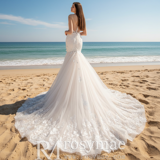 Trumpet Cap Sleeve Lace Wedding Dress with Sheer Bodice