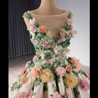 Champagne 3D Flower Colored Wedding Gown Ruffled Quinceanera Dress - Rosymae