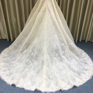 Champagne A-line Three-Quarter Sleeve Floral Lace Wedding Dress - Rosymae