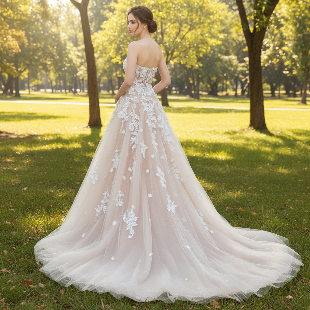 Champagne A-line Wedding Dress with Sweetheart Neckline - Rosymae