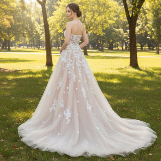 Champagne A-line Wedding Dress with Sweetheart Neckline - Rosymae