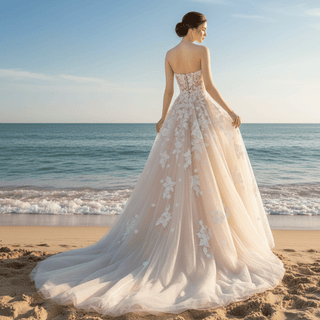 Champagne A-line Wedding Dress with Sweetheart Neckline - Rosymae