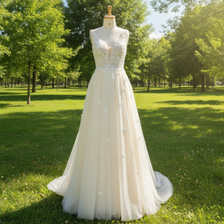 A-line Elegant Sheer Bodice Wedding Dress with Tank Top