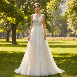 A-line Elegant Sheer Bodice Wedding Dress with Tank Top