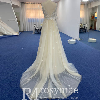 A-line Elegant Sheer Bodice Wedding Dress with Tank Top