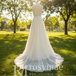 A-line Elegant Sheer Bodice Wedding Dress with Tank Top