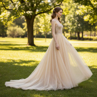 Champagne Evening Dresses with Detachable Skirt Sequin - Rosymae