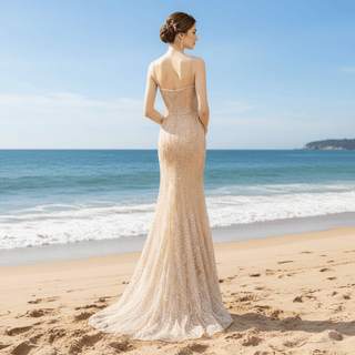 Champagne Evening Dresses with Detachable Skirt Sequin - Rosymae