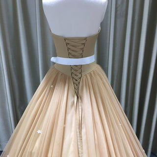 Vintage Style Champagne Gold Wedding Dress with White Lace