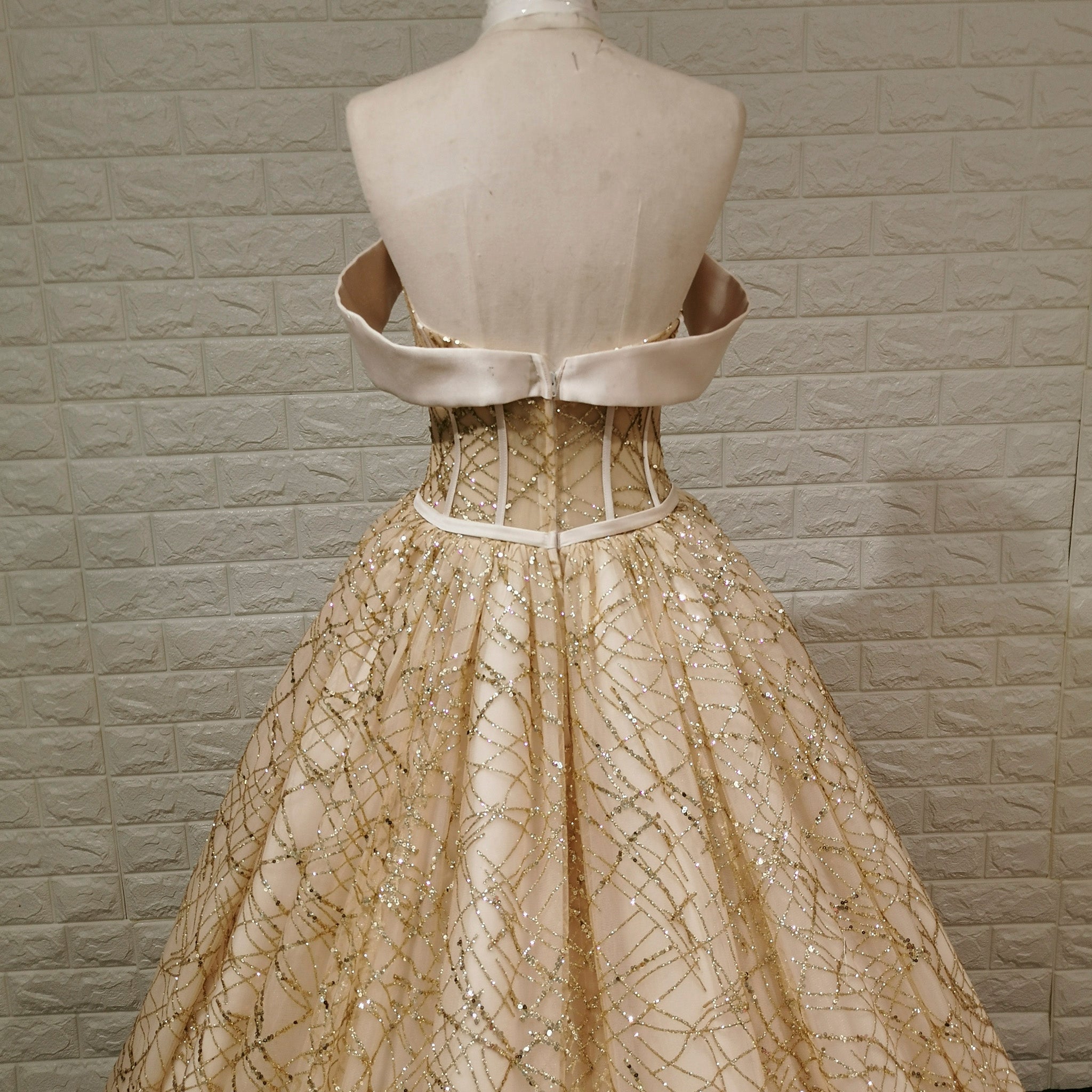 Elegant Sparkly Champagne Gold Wedding Dress with Off the Shoulder Rosymae Elegant Sparkly Champagne Gold Wedding Dress with Off the Shoulder Rosymae