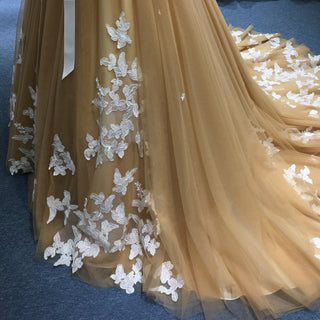 Vintage Style Champagne Gold Wedding Dress with White Lace