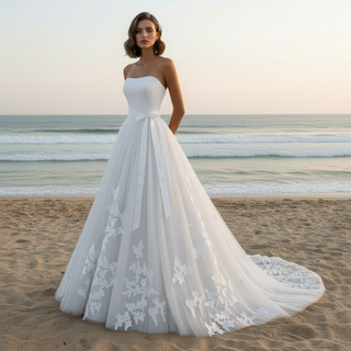 white a line beach wedding dress