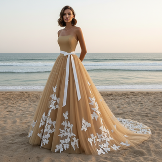 gold beach wedding dress
