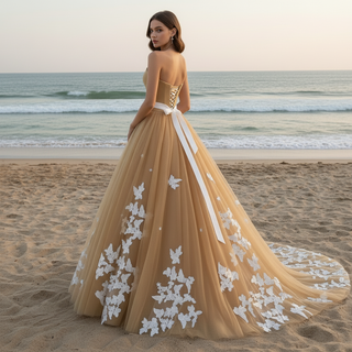 gold beach wedding gown