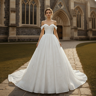 White Wedding Dress with Off the Shoulder