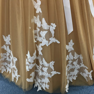 Vintage Style Champagne Gold Wedding Dress with White Lace