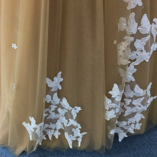 Vintage Style Champagne Gold Wedding Dress with White Lace