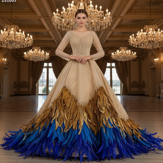 Women's Long Sleeve Dresses & Formal Gowns with Feathers