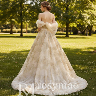 Champagne Gold Wedding Dress Sequins Princess Wedding Gown - Rosymae