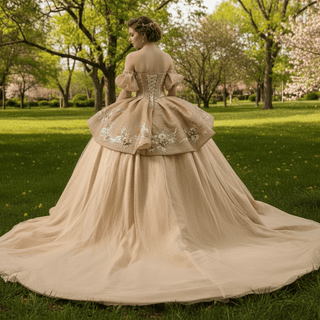 Champagne Gold Wedding Gown Off the Shoulder Quinceanera Dress - Rosymae