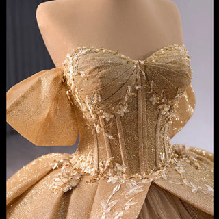 Champagne Gold Wedding Gown Off the Shoulder Quinceanera Dress - Rosymae