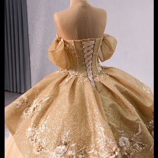 Champagne Gold Wedding Gown Off the Shoulder Quinceanera Dress - Rosymae