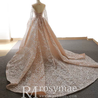 Champagne Mermaid Lace Long Sleeve Keyhole Wedding Dress - Rosymae