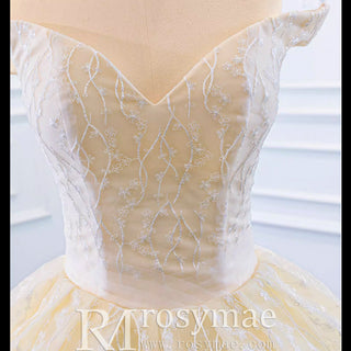 Champagne Off the Shoulder Ball Gown Wedding Dress - Rosymae