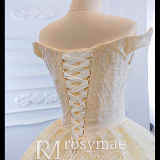 Champagne Off the Shoulder Ball Gown Wedding Dress - Rosymae