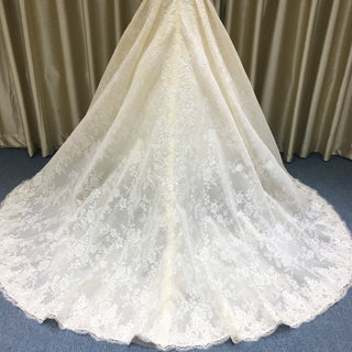 Champagne A-line Three-Quarter Sleeve Floral Lace Wedding Dress